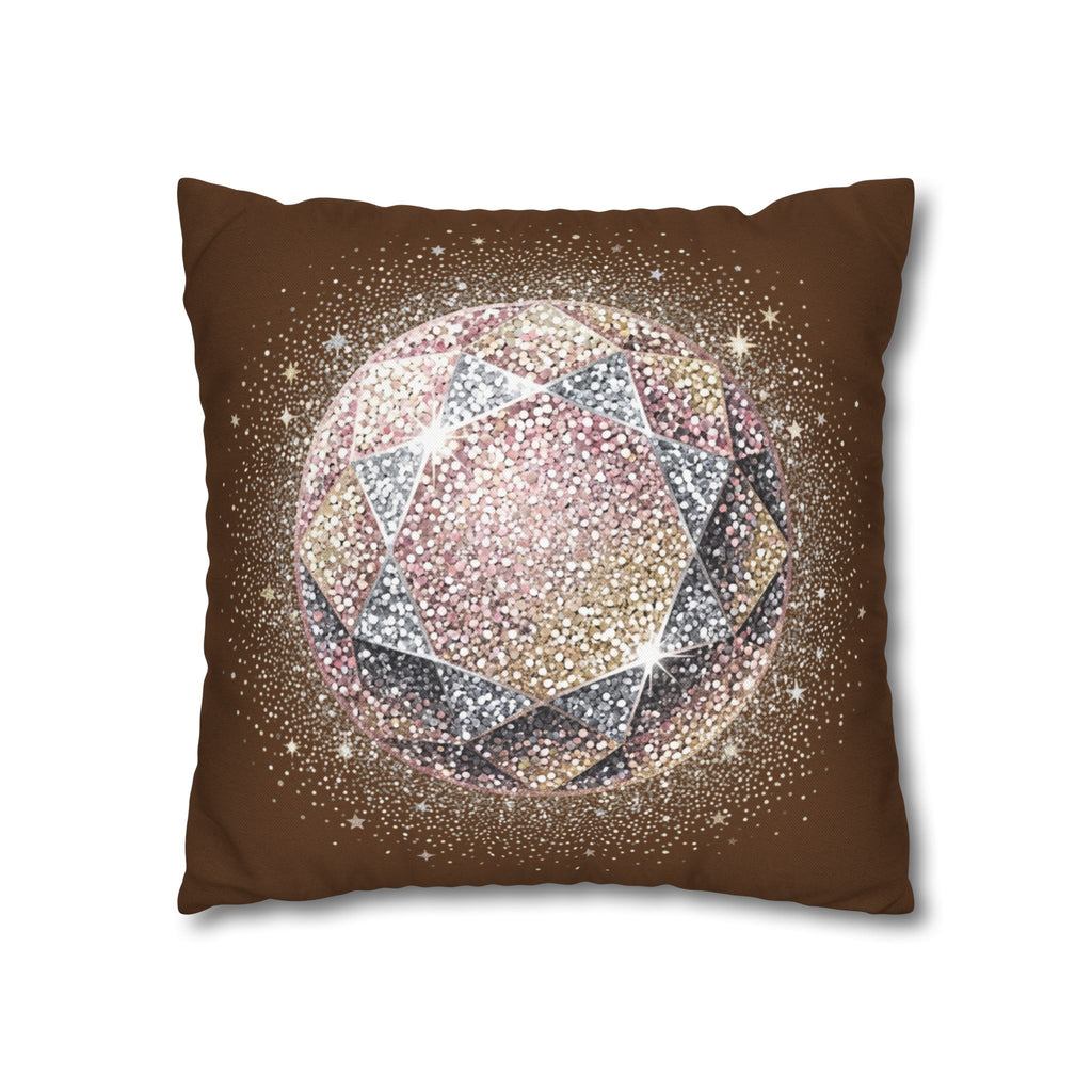 Glittery Brown Spun Polyester Square Pillowcase