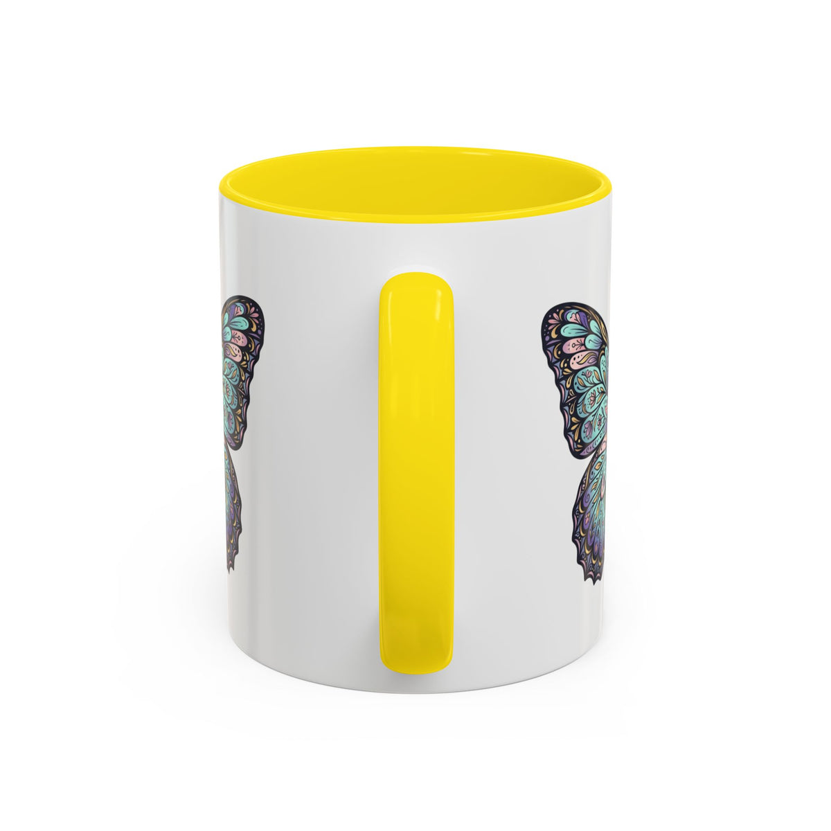 Butterfly Accent Coffee Mug — Teal Mandala Wing Design (11/15oz)