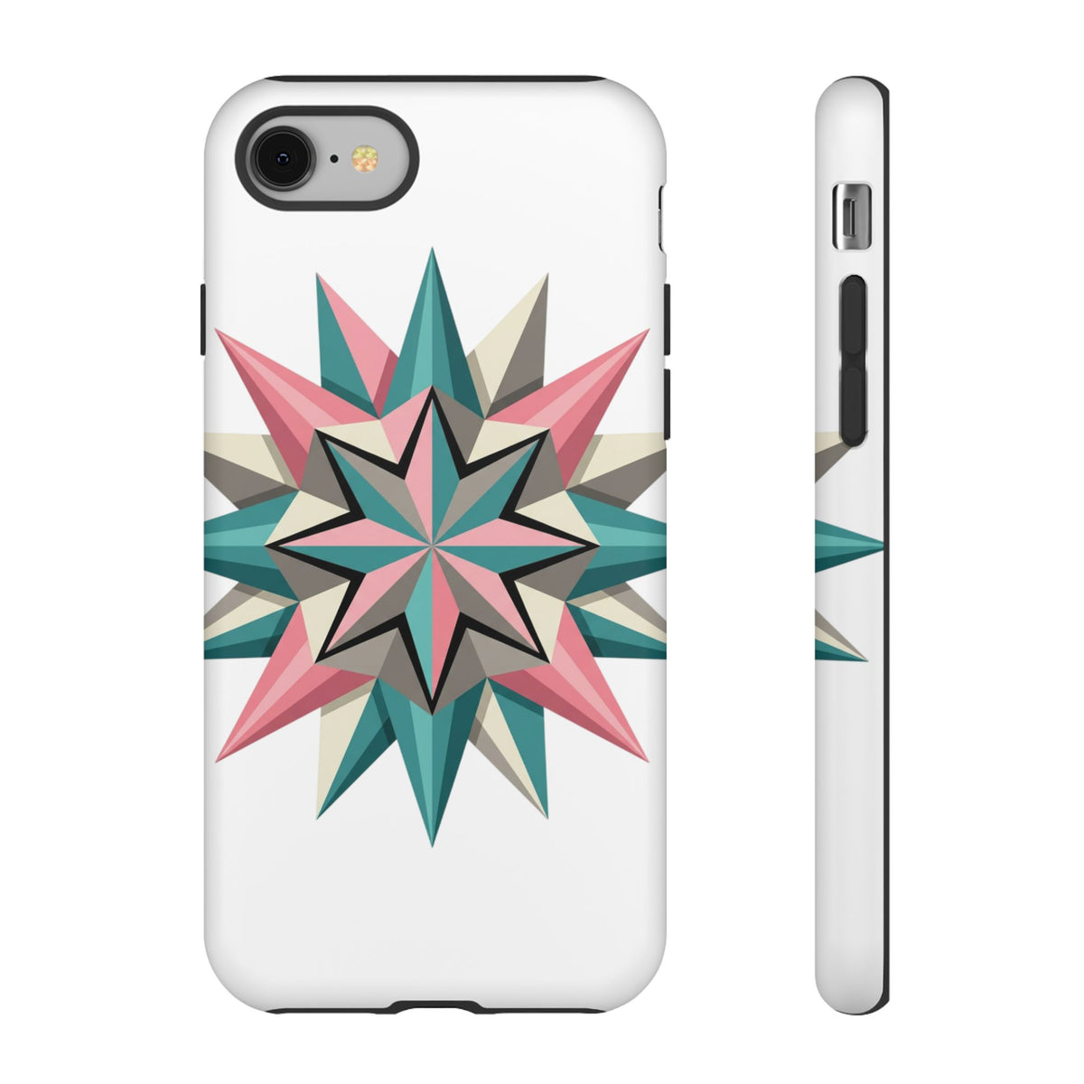 Geometric Star Tough Phone Case – Pink Teal Compass Design