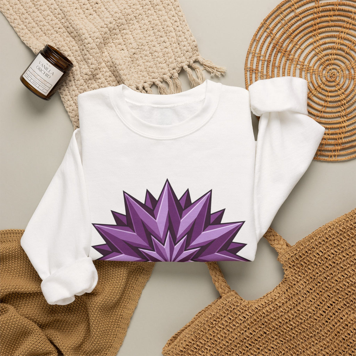Purple Geometric Starburst Crewneck Sweatshirt