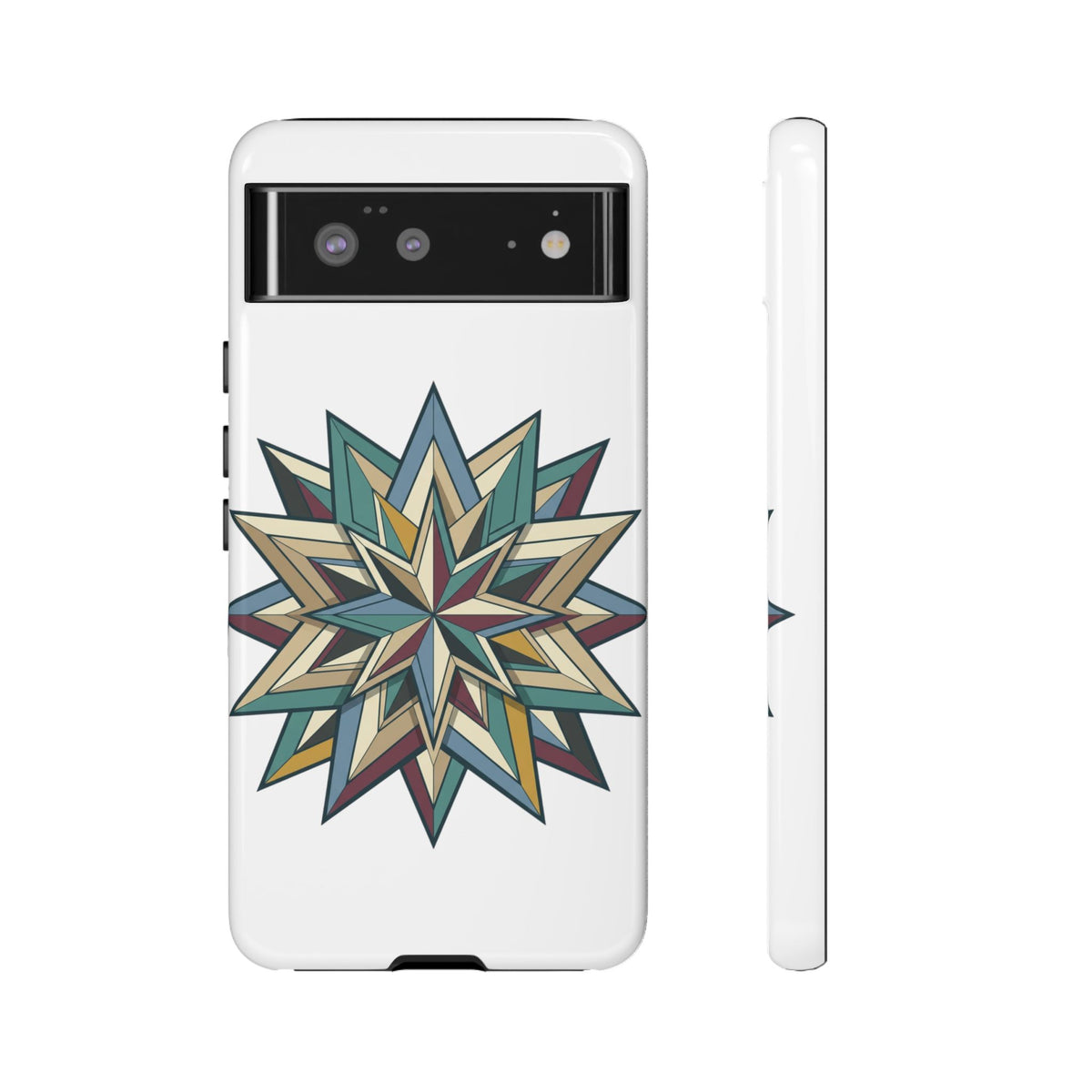 Geometric Star Phone Case — Teal & Earthtone Mandala Design