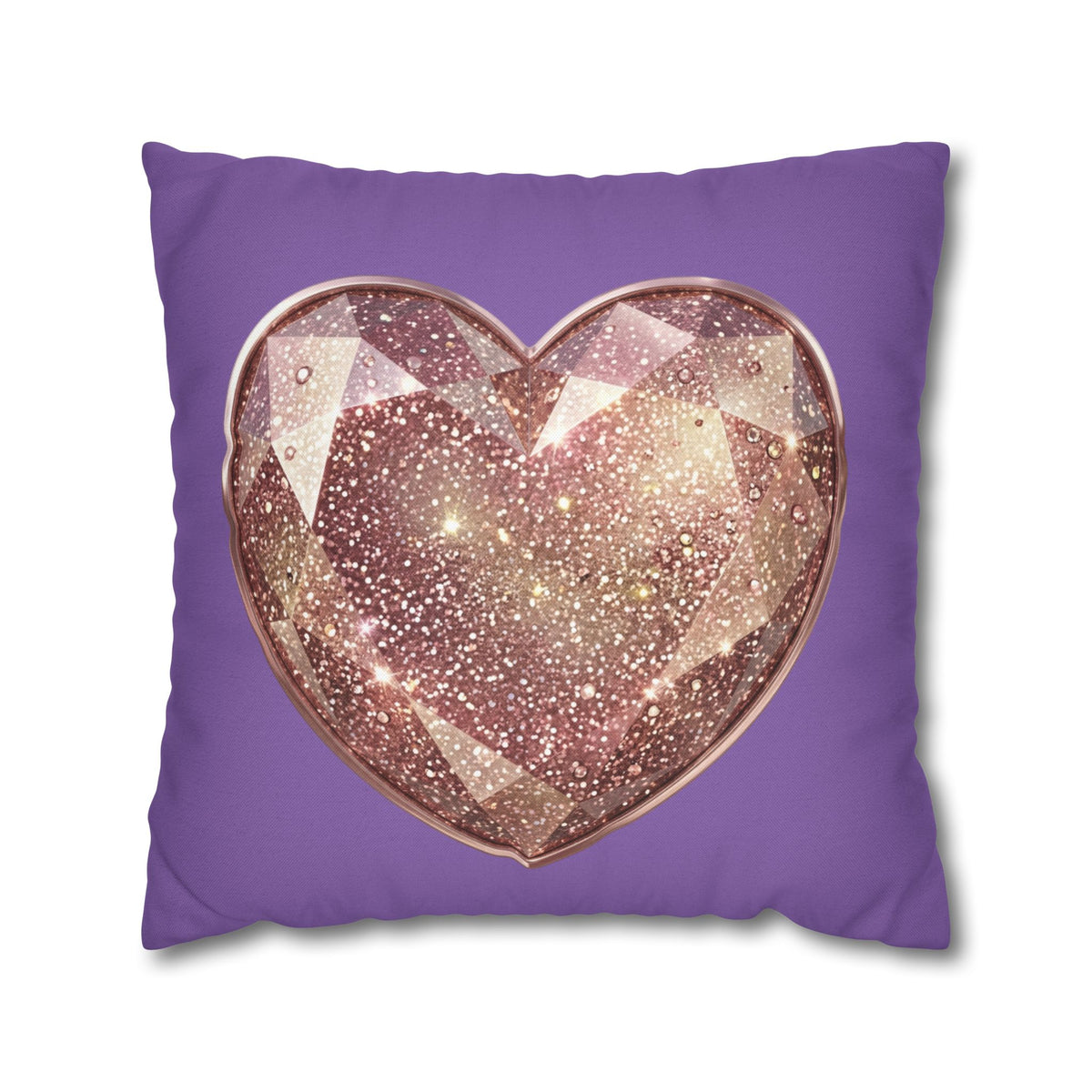 Glitter Gem Heart Pillowcase — Purple Decorative Throw Pillow Cover- Light Purple