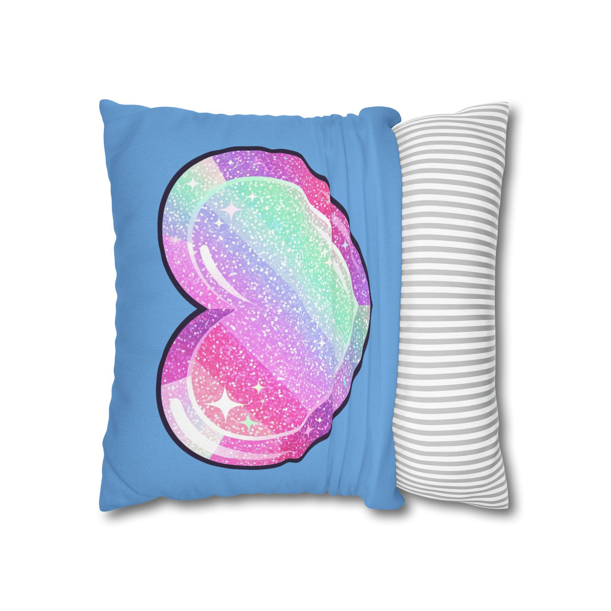 Pastel Glitter Heart Pillowcase Spun Polyester Square Pillowcase- Light Blue