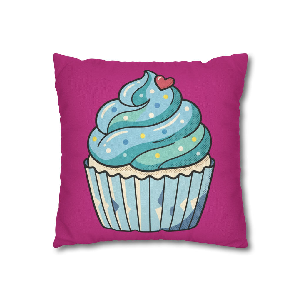 Cupcake Throw Pillow — Cute Blue Frosting Decorative Pillowcase- Magenta