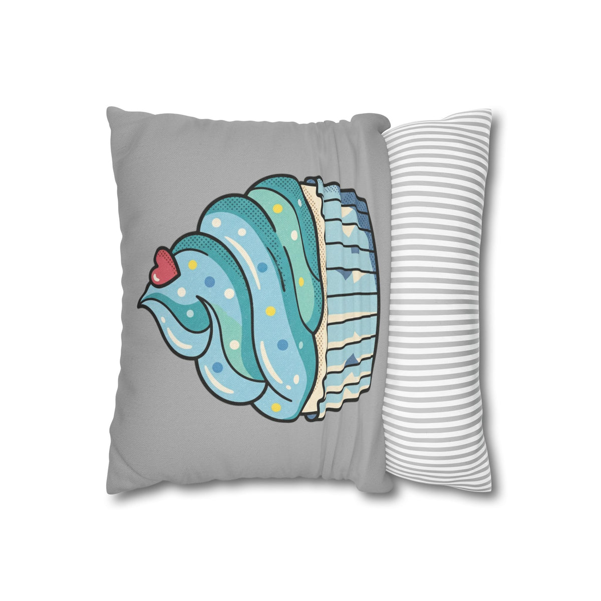 Cupcake Pillowcase — Cute Blue Dessert Decorative Throw Pillow- Light Grey