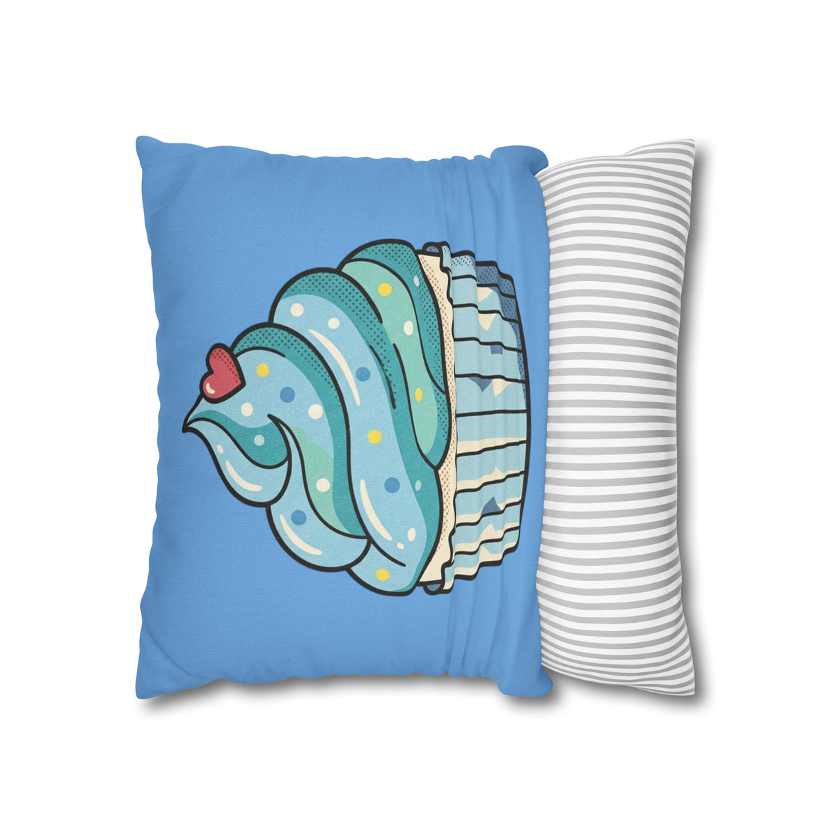 Blue Cupcake Throw Pillowcase — Cute Dessert Decorative Cushion Cover- Light Blue