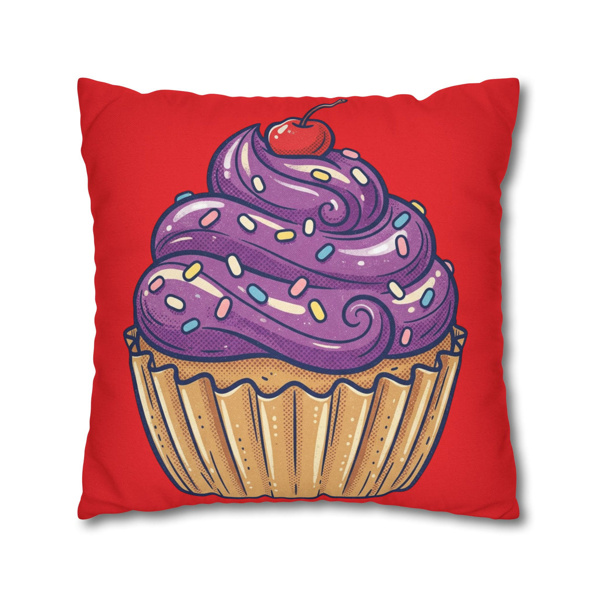 Cupcake Art Pillowcase — Purple Frosting Dessert Throw Pillow Cover- Red