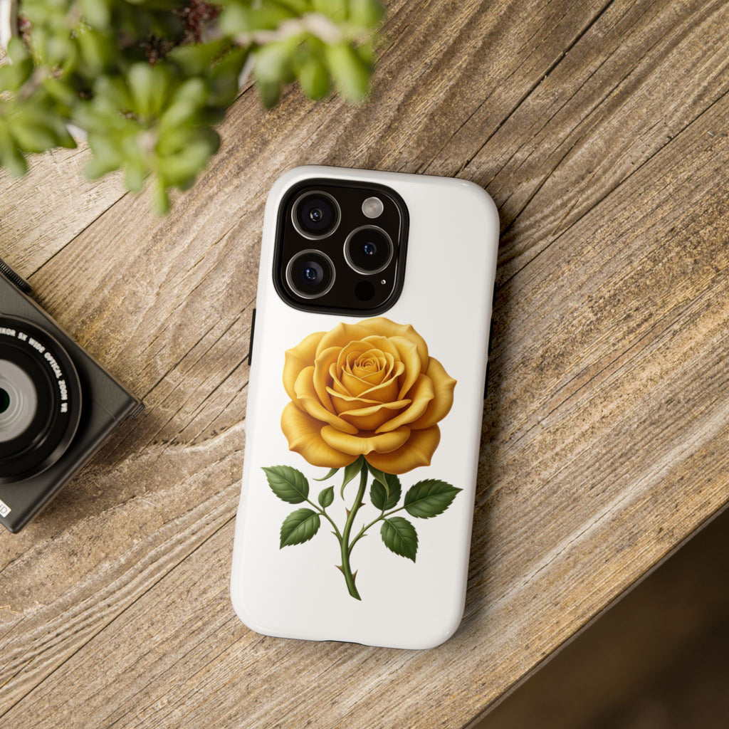 Yellow Rose Phone Case — Vintage Floral Tough Protective Cover