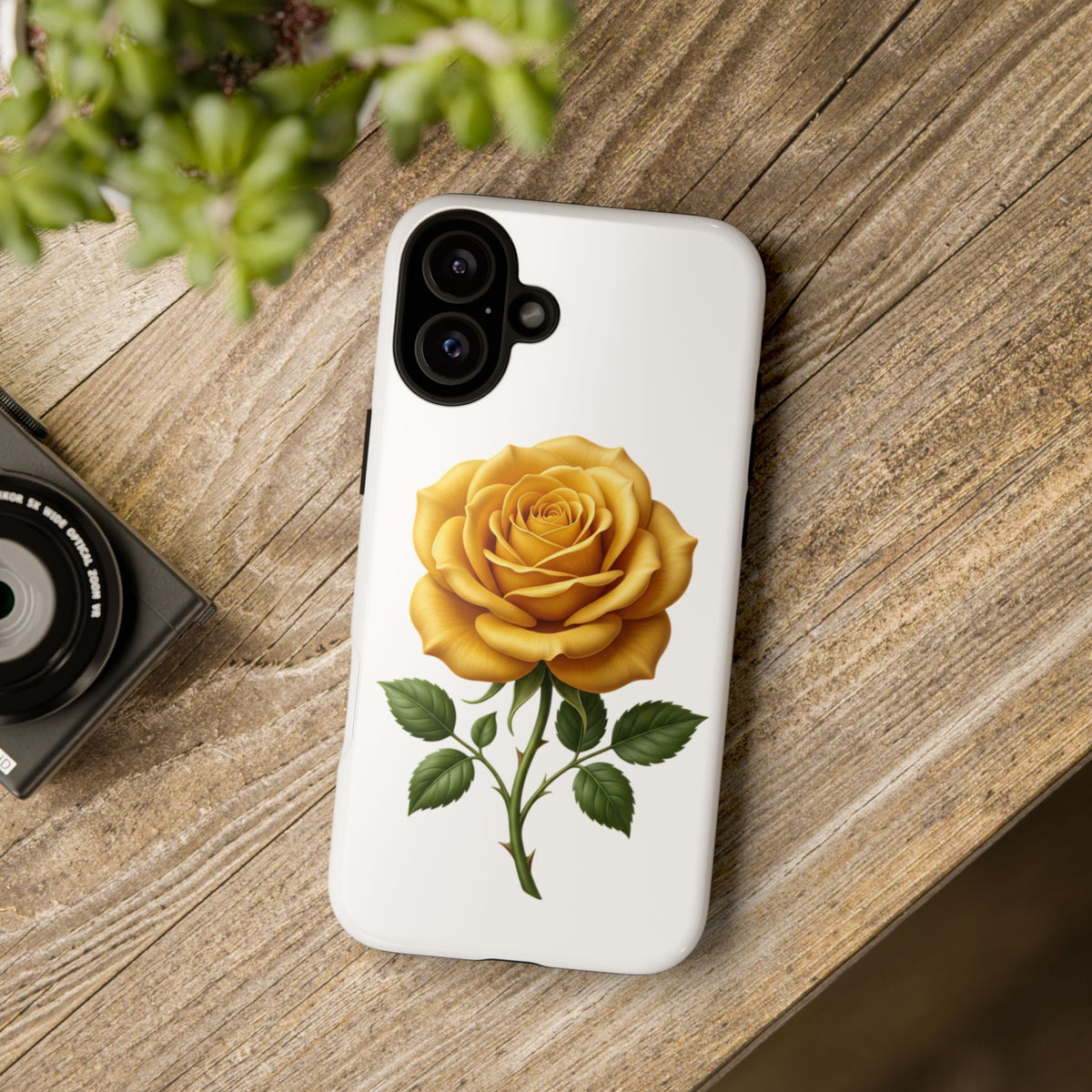 Yellow Rose Phone Case — Vintage Floral Tough Protective Cover