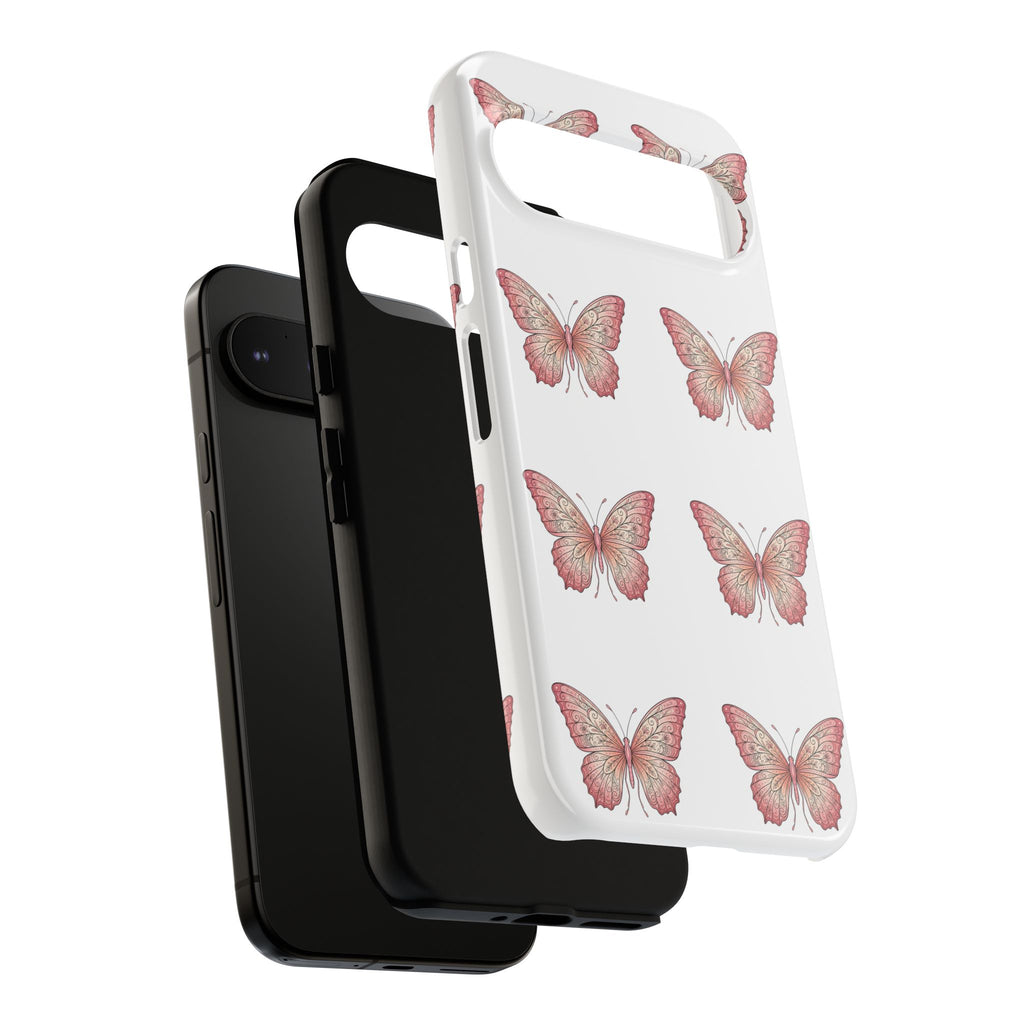 Pink Butterfly Tough Phone Case — Floral Pattern Protective Cover