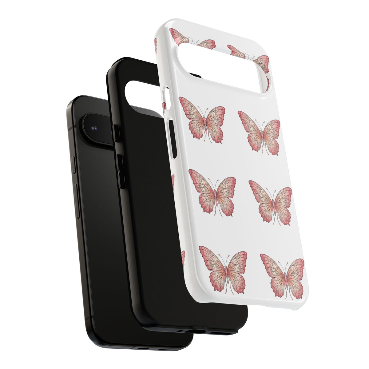 Pink Butterfly Tough Phone Case — Floral Pattern Protective Cover