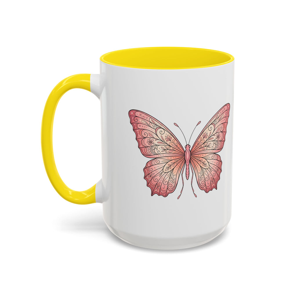 Pink Watercolor Butterfly Accent Coffee Mug — Floral Boho Tea & Coffee Cup (11/15oz)
