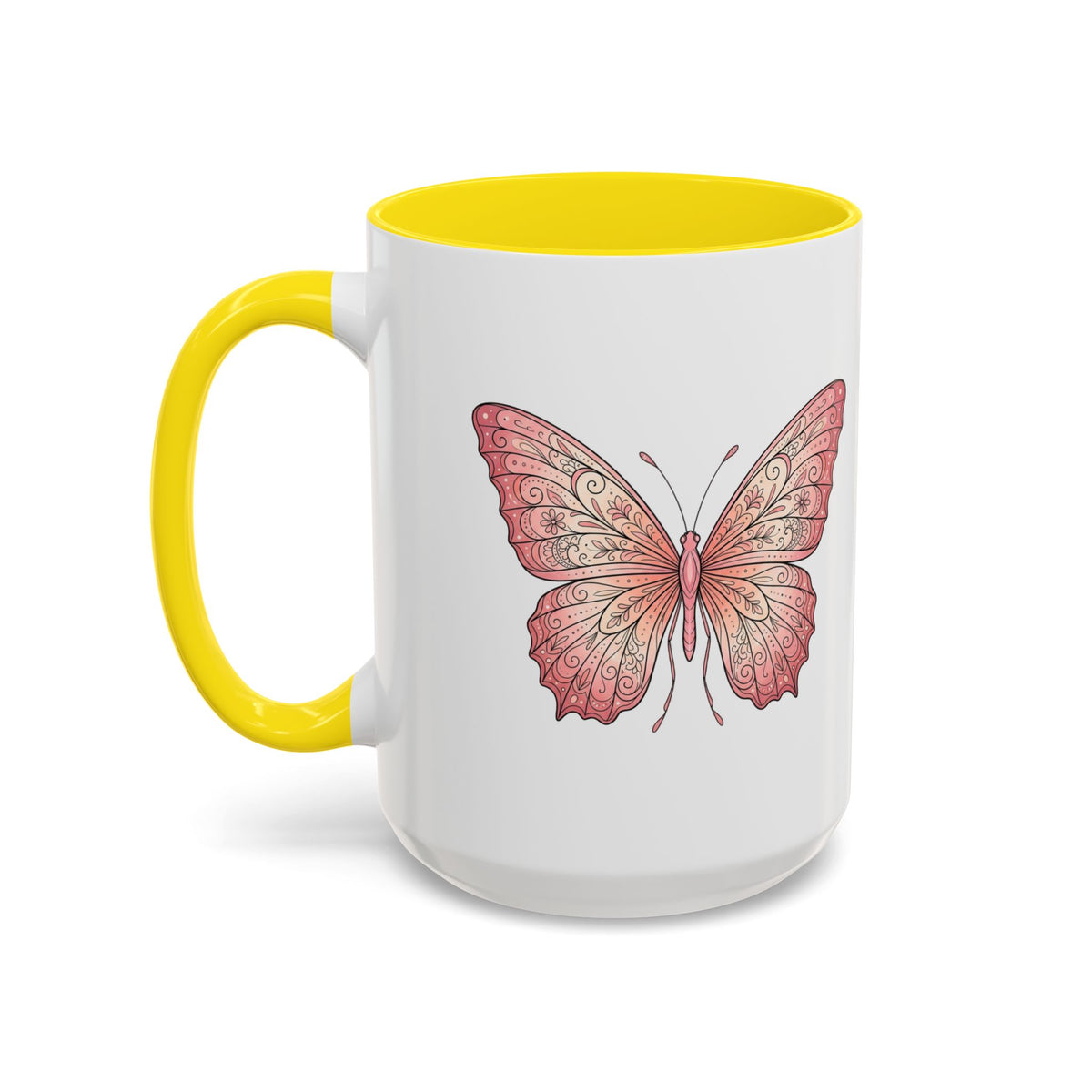 Pink Watercolor Butterfly Accent Coffee Mug — Floral Boho Tea & Coffee Cup (11/15oz)