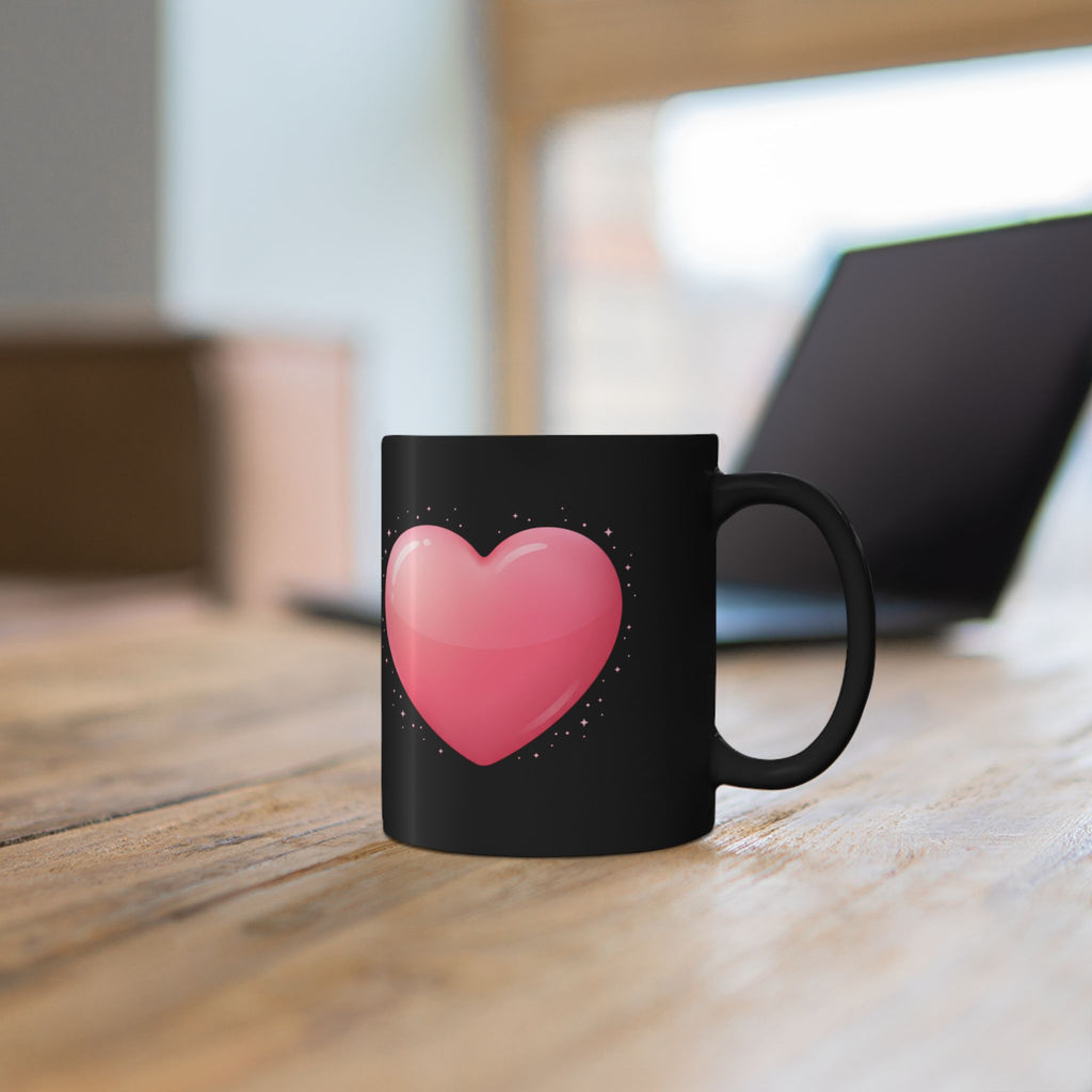 Pink Heart Black Mug — Romantic Valentine Coffee Cup (11oz, 15oz)