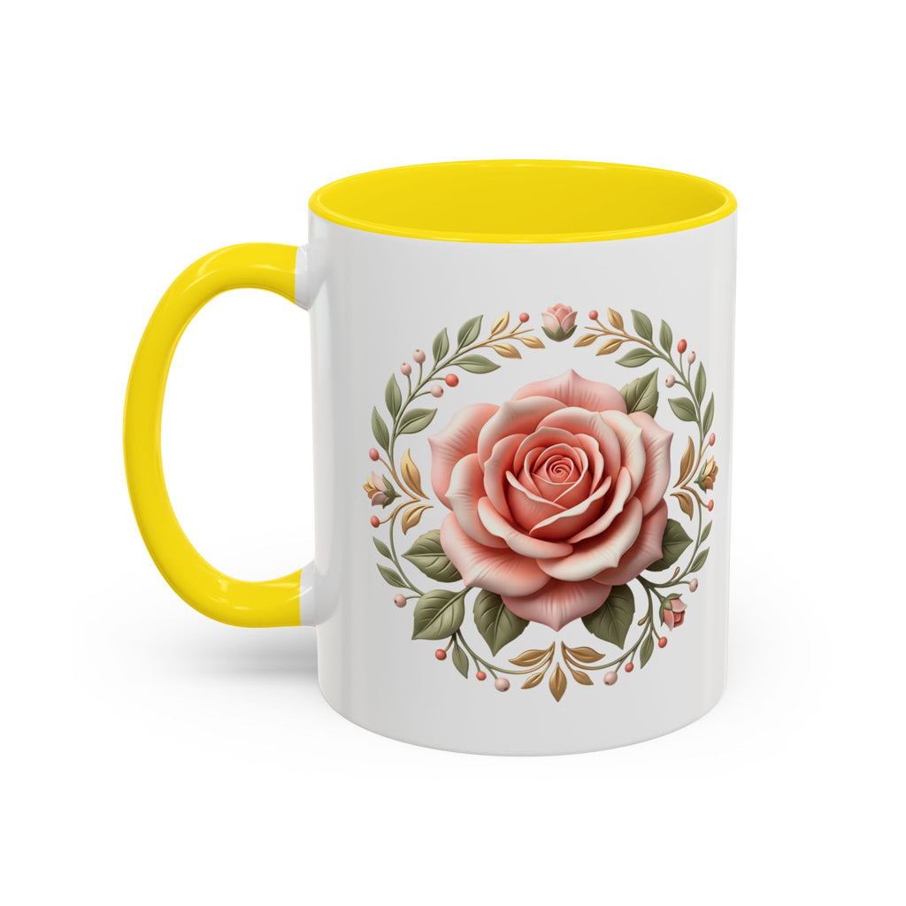 Rose Wreath Accent Coffee Mug — Floral 11/15oz Tea & Coffee Cup