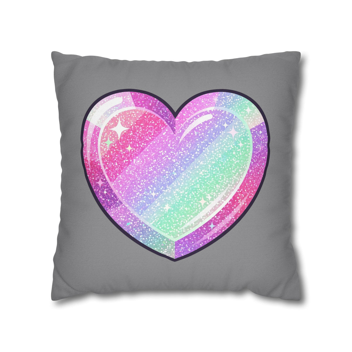 Pastel Glitter Heart Pillowcase Spun Polyester Square Pillowcase- Grey