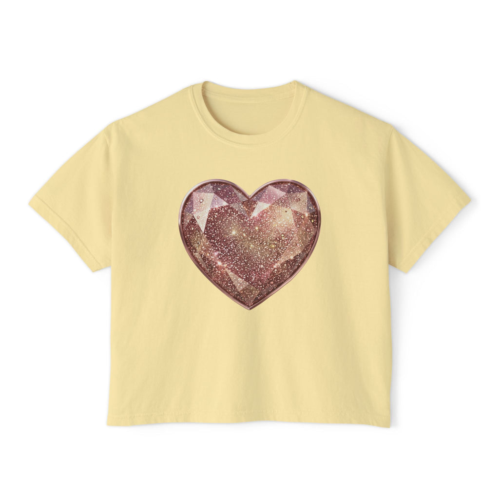 Glitter Gem Heart Boxy Tee — Women's Sparkle Heart Graphic Shirt