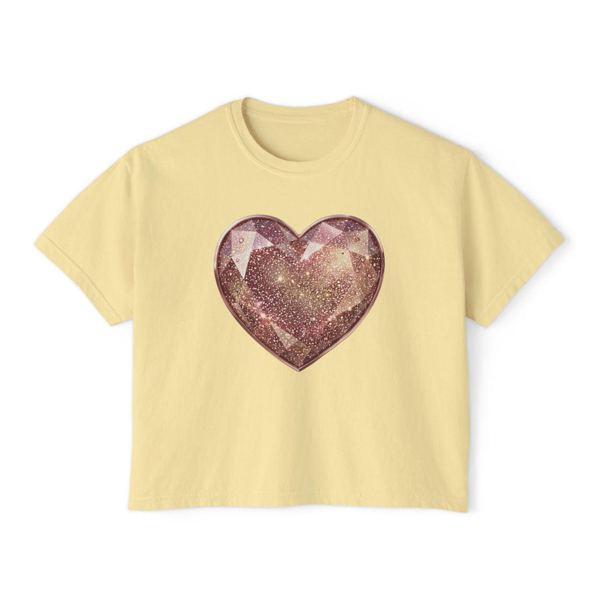 Glitter Gem Heart Boxy Tee — Women's Sparkle Heart Graphic Shirt