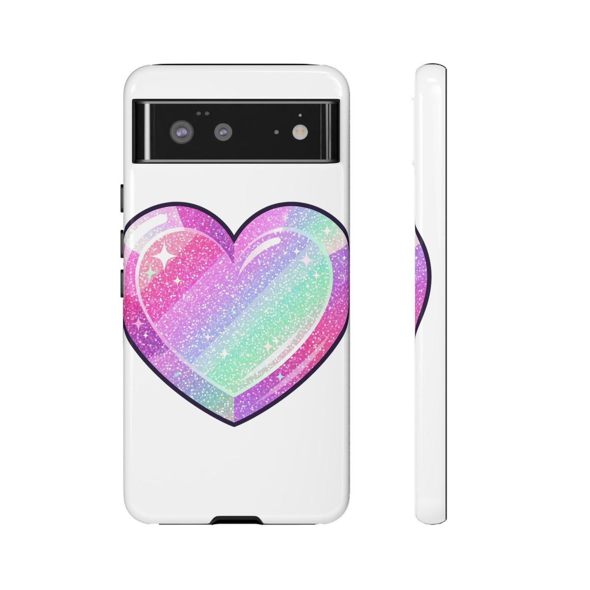 Pastel Glitter Heart Tough Phone Case — Cute Protective Phone Cover