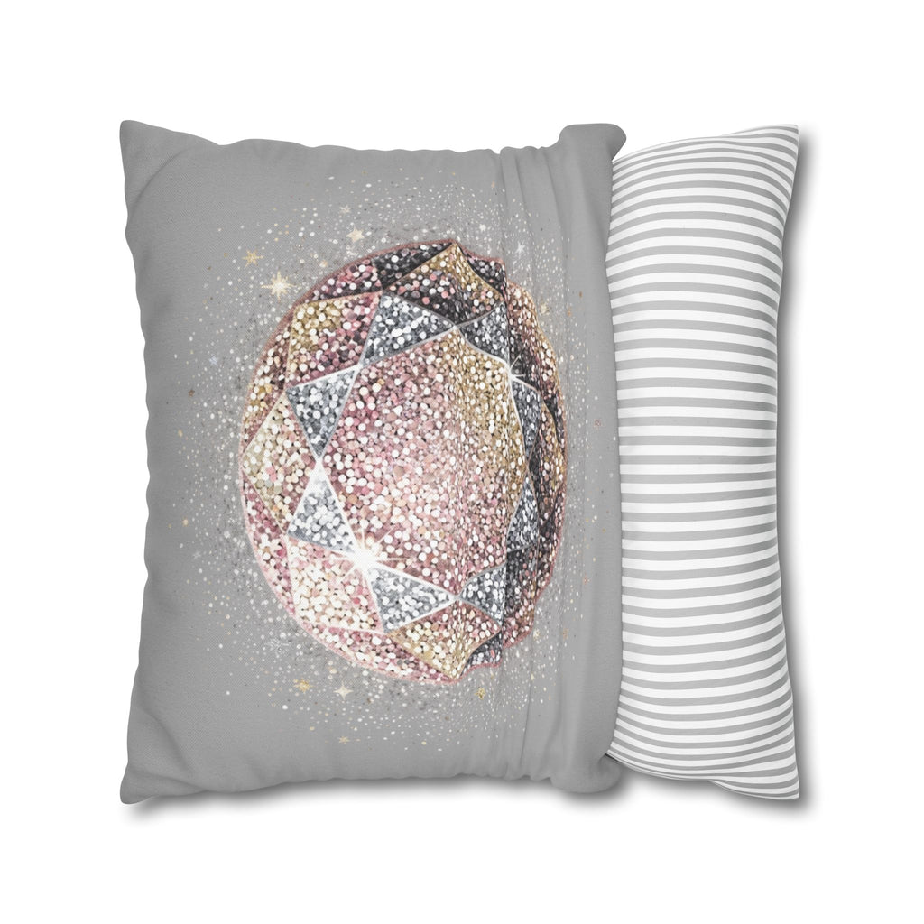 Glittery Light Grey Spun Polyester Square Pillowcase