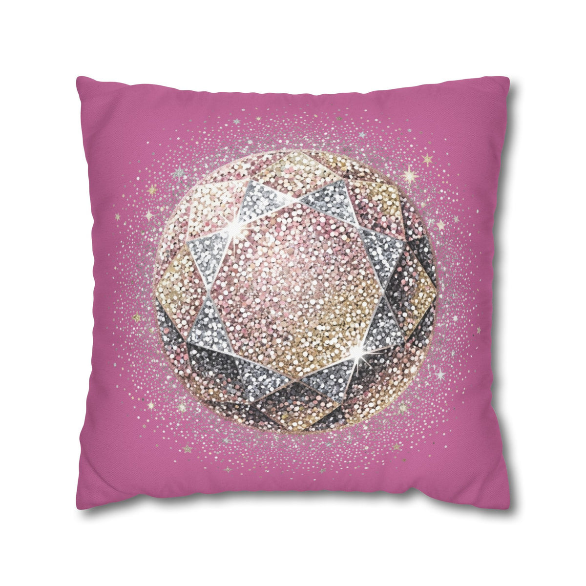 Glittery Light Pink Spun Polyester Square Pillowcase