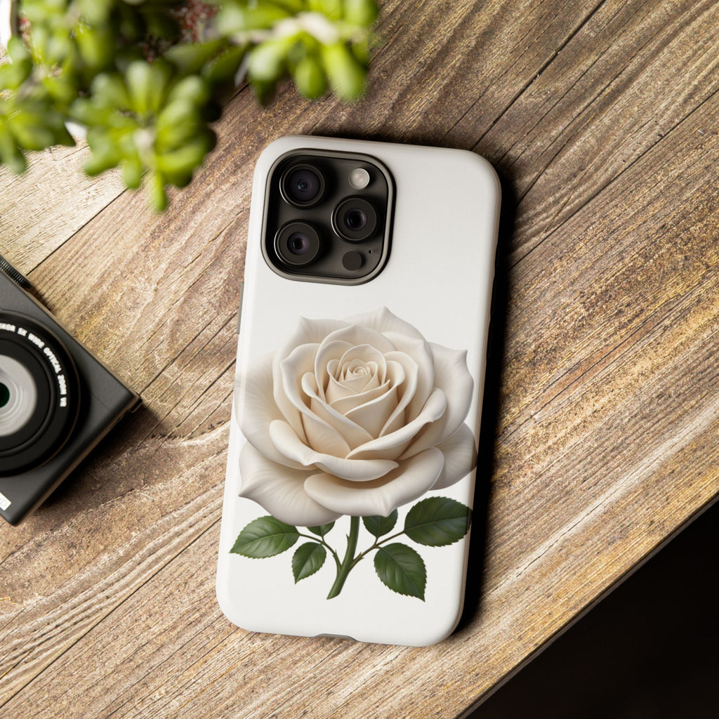 White Rose Tough Phone Case – Elegant Floral Protective Cover