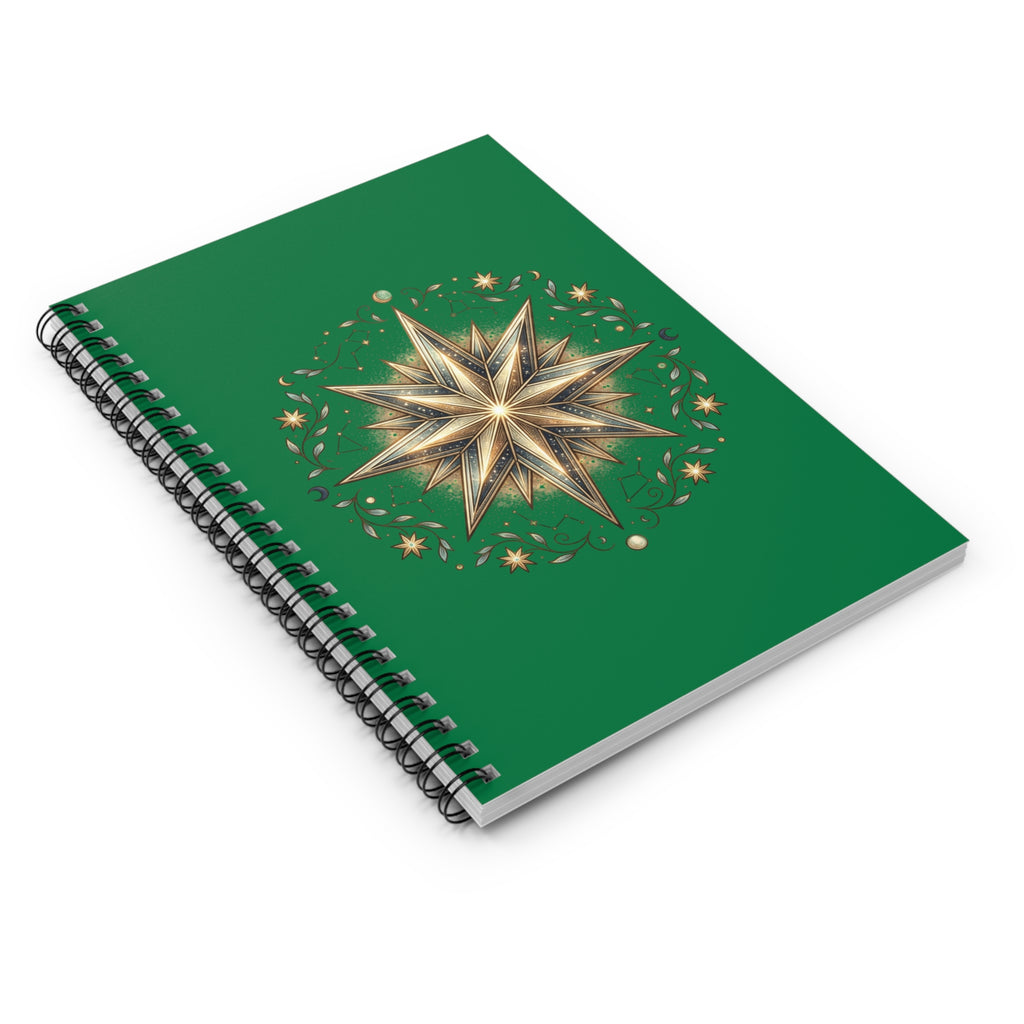 Star Print Spiral Notebook - Ruled Line- Dark Green