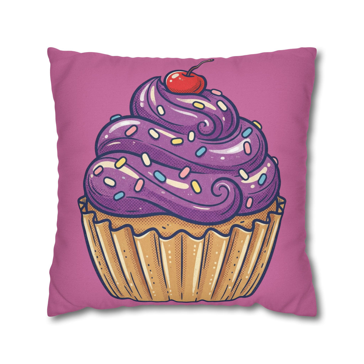 Cupcake Pillowcase — Cute Purple Frosting Decorative Throw Pillow Cover- Light Pink