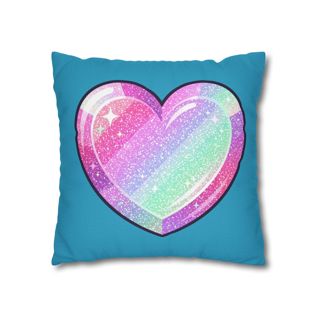 Pastel Glitter Heart Pillowcase Spun Polyester Square Pillowcase- Turquoise