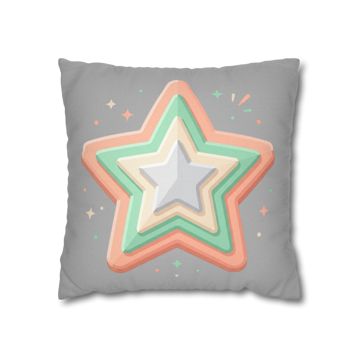 Star Shape Grey Spun Polyester Square Pillowcase