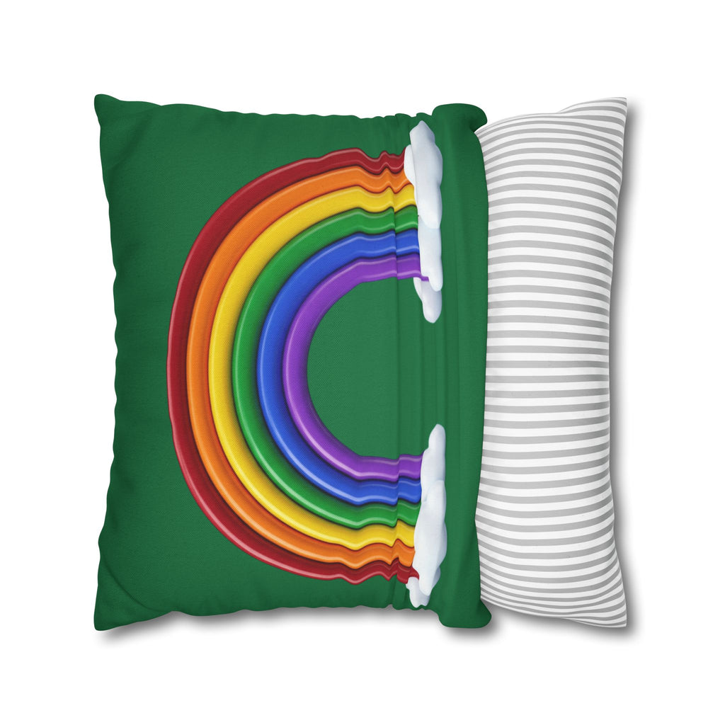 Rainbow Dark Green Spun Polyester Square Pillowcase