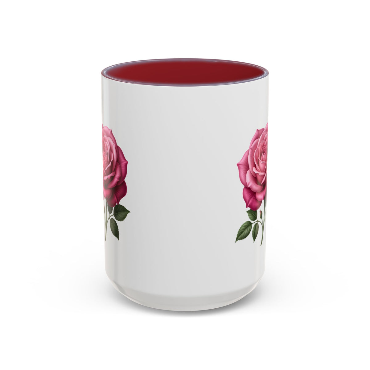 Pink Rose Accent Coffee Mug — Floral Tea & Coffee Cup (11/15 oz)