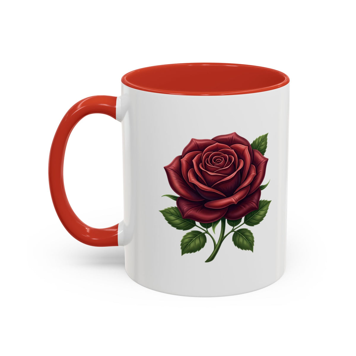 Red Rose Accent Coffee Mug — Floral Ceramic Coffee Cup (11/15oz)