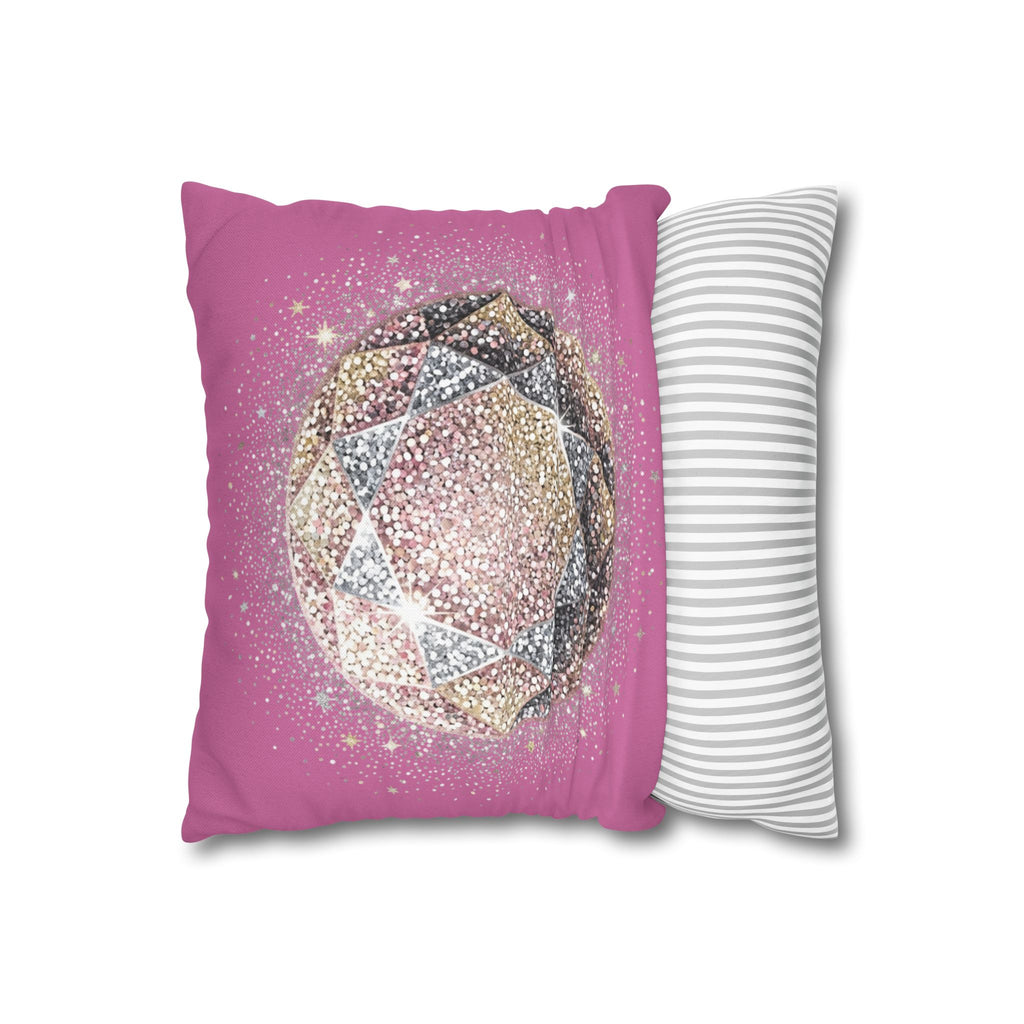 Glittery Light Pink Spun Polyester Square Pillowcase