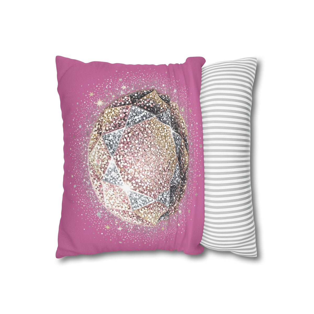 Glittery Light Pink Spun Polyester Square Pillowcase