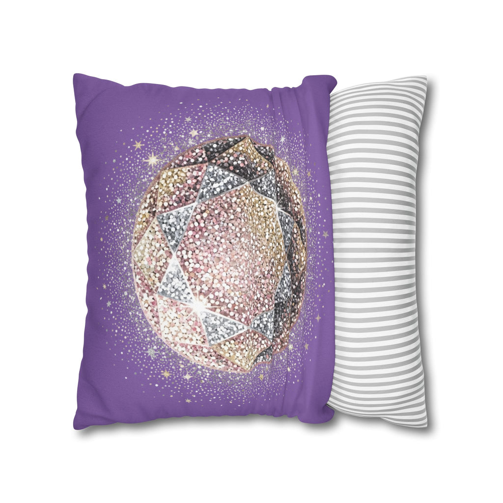 Glittery Light Purple Spun Polyester Square Pillowcase
