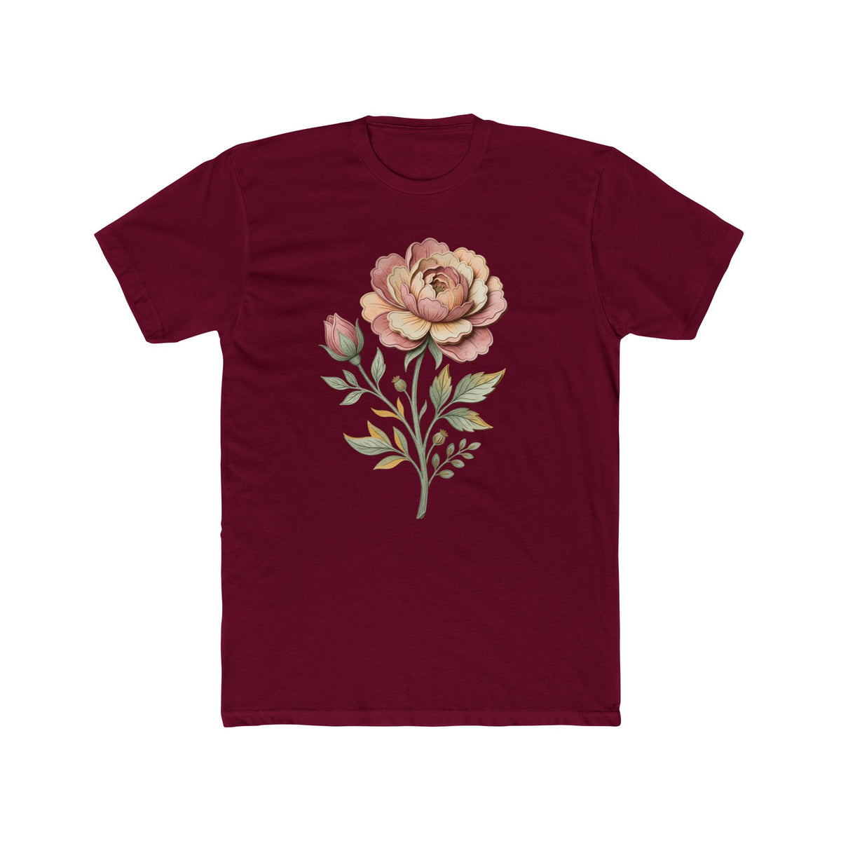 Floral Rose Crew Tee — Vintage Watercolor Peony T-Shirt