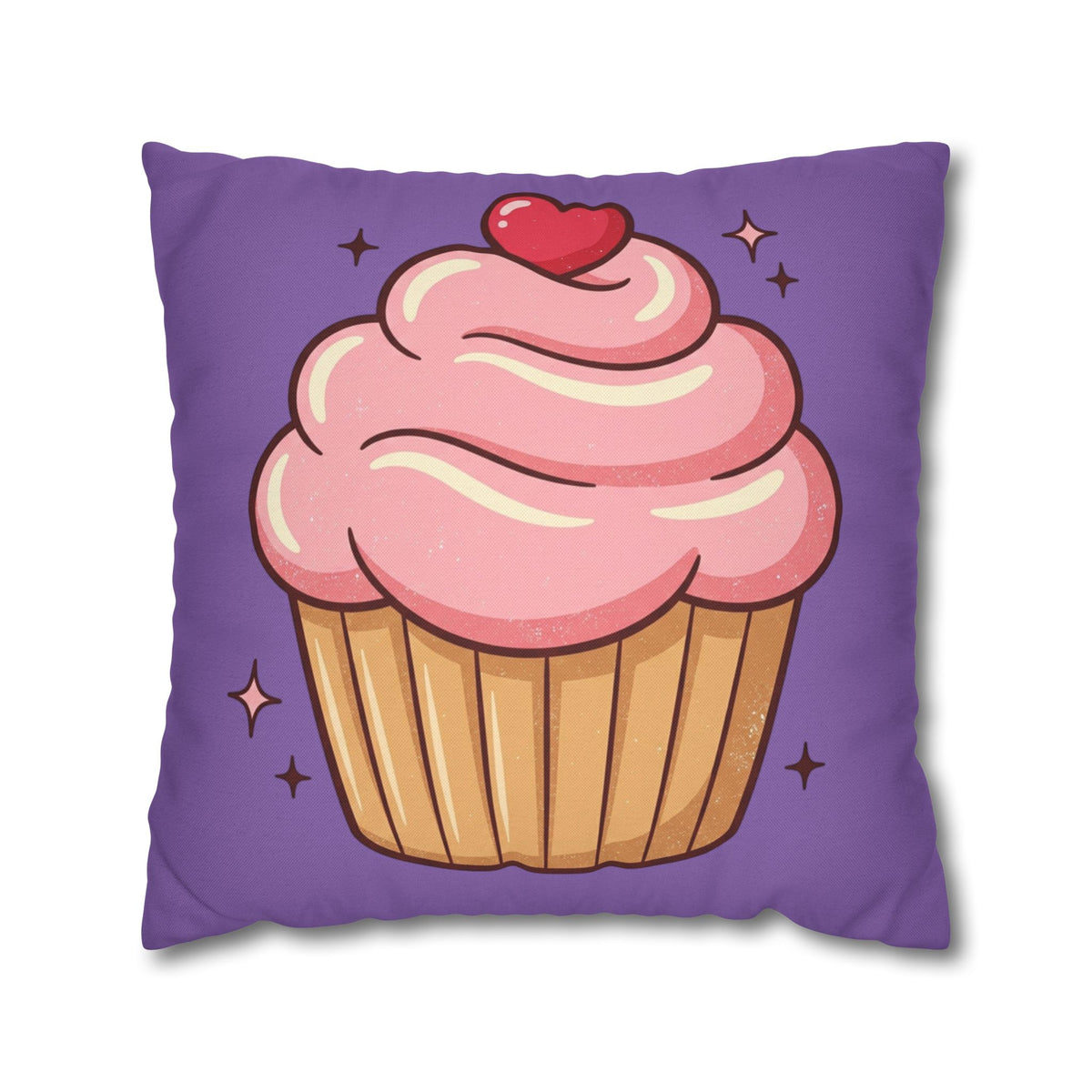 Pink Cupcake Spun Polyester Square Pillowcase- Light Purple