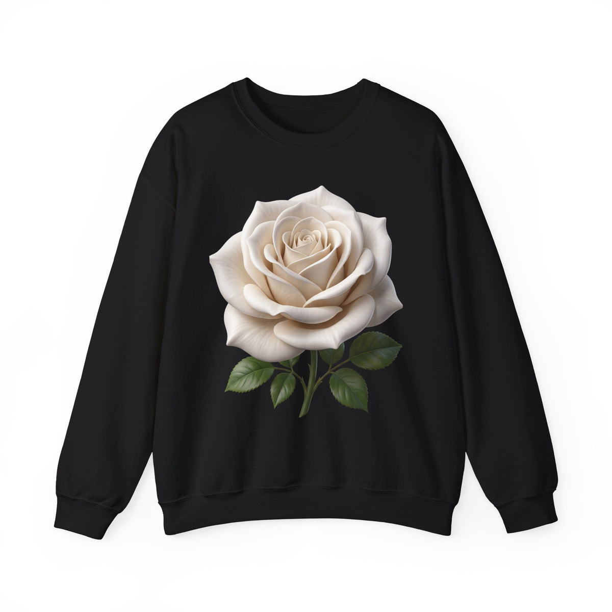 White Rose Crewneck Sweatshirt — Elegant Botanical Floral Pullover