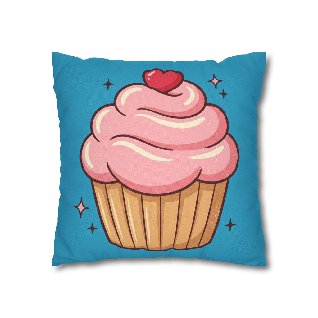Pink Cupcake SpunPolyester Square Pillowcase- Turquoise