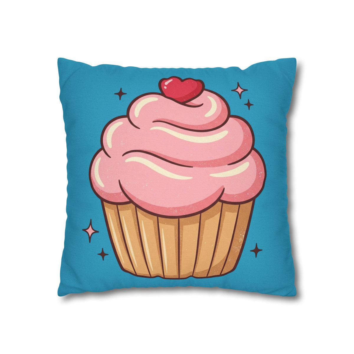 Pink Cupcake SpunPolyester Square Pillowcase- Turquoise