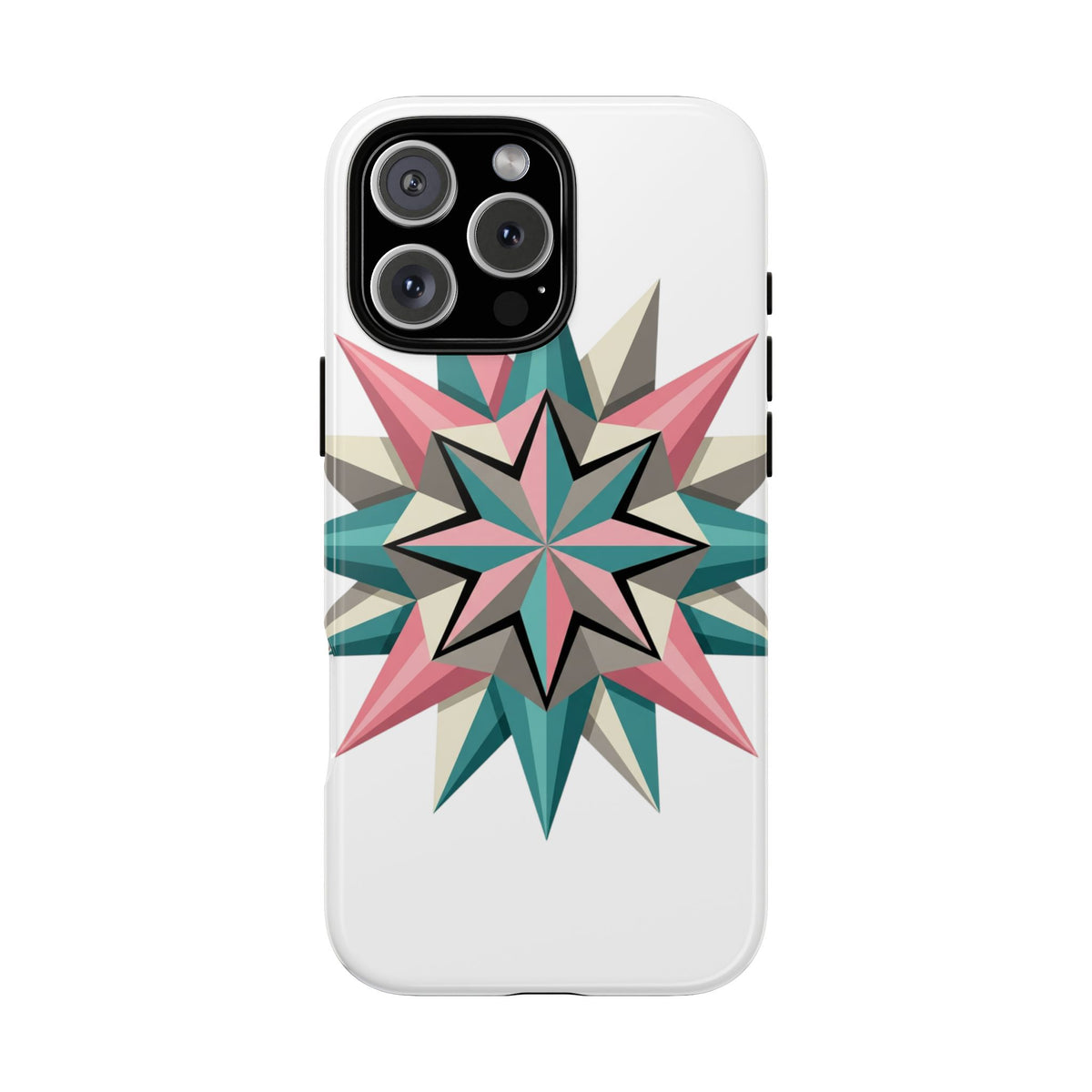 Geometric Star Tough Phone Case – Pink Teal Compass Design