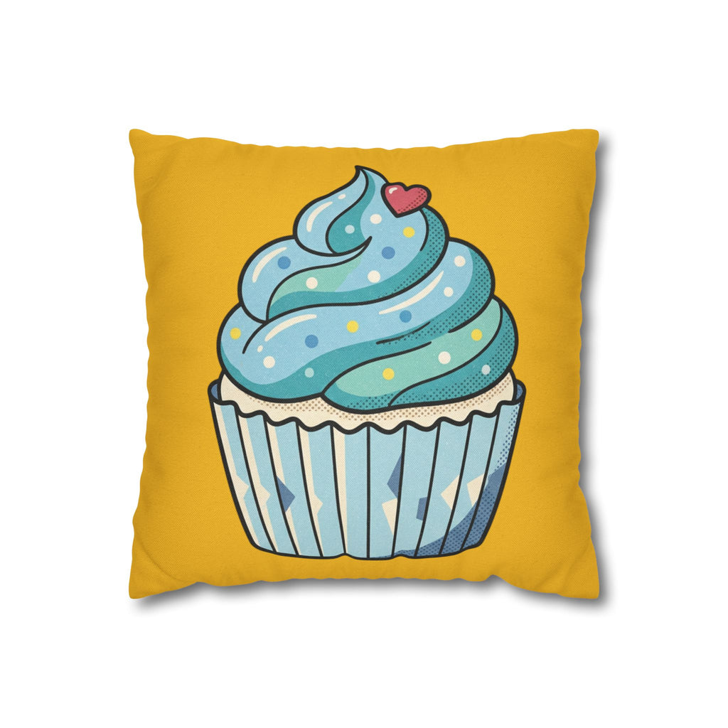 Cute Blue Cupcake Decorative Pillowcase — Whimsical Dessert Accent for Kids’ Rooms & Bakeries- Yellow
