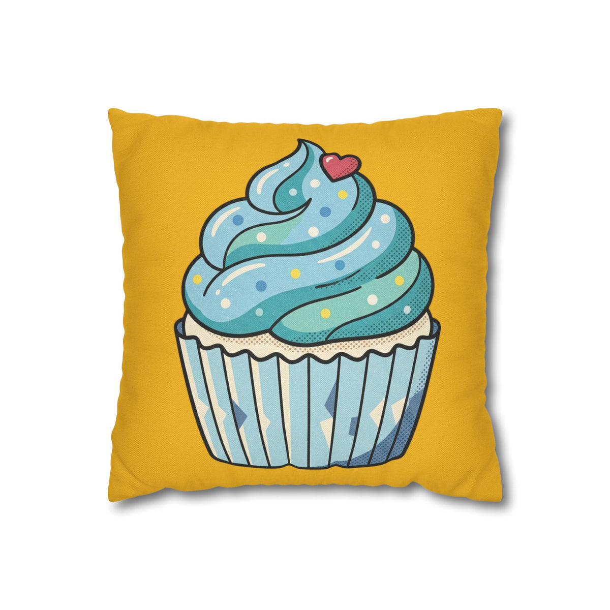 Cute Blue Cupcake Decorative Pillowcase — Whimsical Dessert Accent for Kids’ Rooms & Bakeries- Yellow
