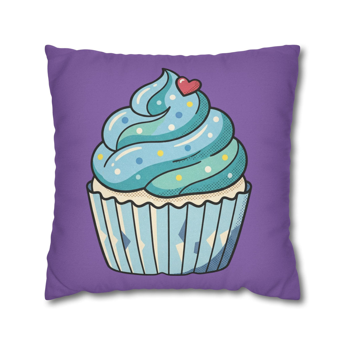 Cupcake Throw Pillow - Cute Blue Frosting Decorative Cushion for Kids’ Rooms, Nurseries & Baker Gift- Light Purple