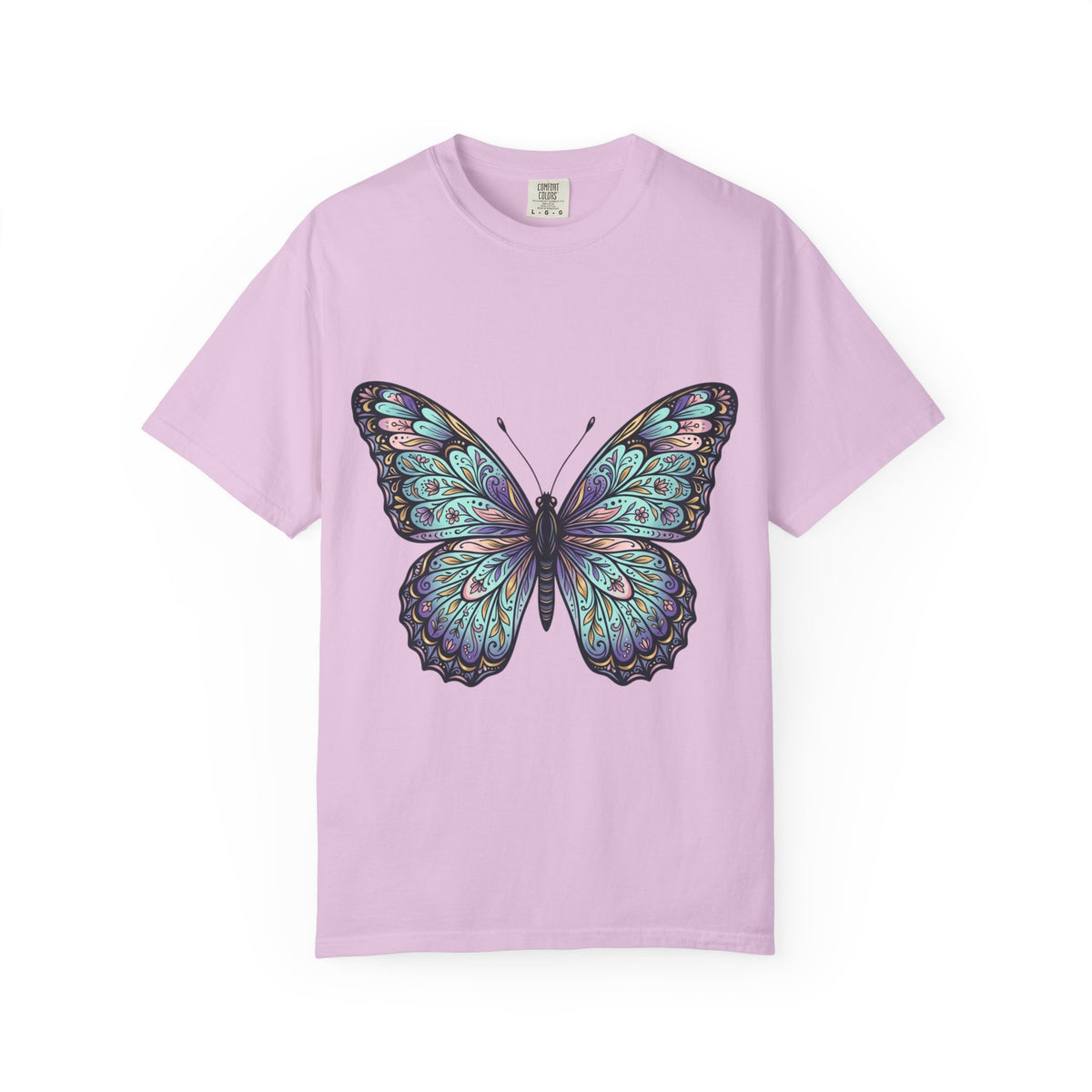 Butterfly Art T‑Shirt — Blue Purple Ornamental Butterfly Graphic Tee