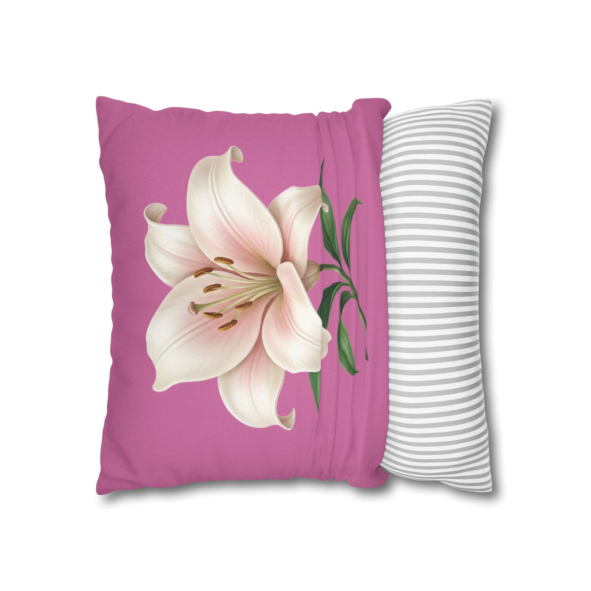 Pink Lily Decorative Pillow Cover — Floral Square Throw Pillowcase