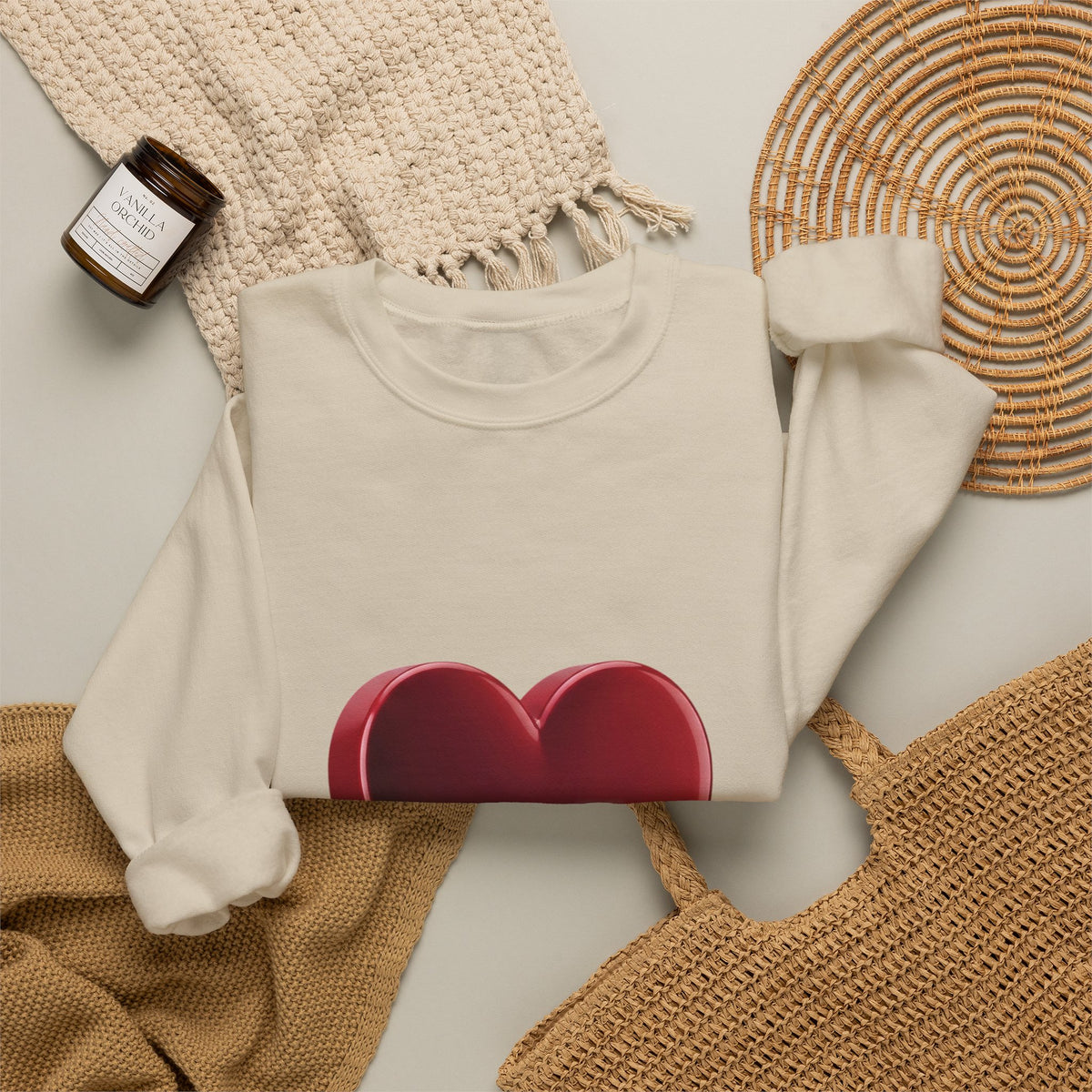 Heart Graphic Sweatshirt — Minimal 3D Red Heart Crewneck for Valentine’s & Everyday Wear