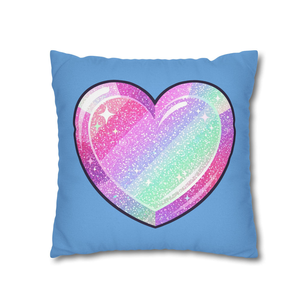 Pastel Glitter Heart Pillowcase Spun Polyester Square Pillowcase- Light Blue