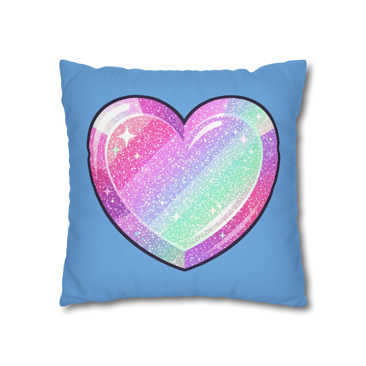 Pastel Glitter Heart Pillowcase Spun Polyester Square Pillowcase- Light Blue